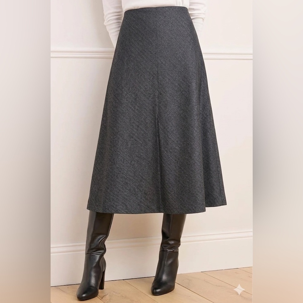 Zara Charcoal Gray A-Line Midi Skirt